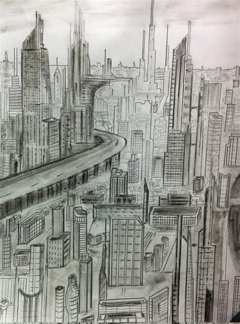 Future city drawing by christoferkster on DeviantArt