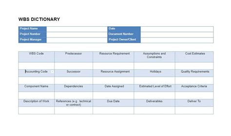 WBS Dictionary Template Excel, Google Sheets + Word