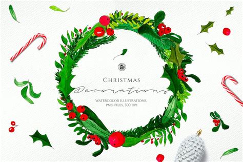 Watercolor Christmas Decorations, Graphics - Envato Elements