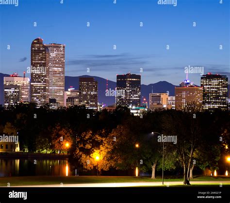 Downtown Denver Skyline at Night Stock Photo - Alamy