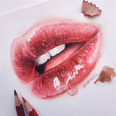 Colored pencil drawing of glossy red lips. Pencil sketch. Lips | Dipinti artistici, Labbra ...