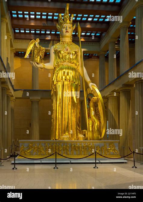 Nashville, Tennessee - 28 June 2021: 42ft statue to greek goddess Athena inside the Parthenon in ...