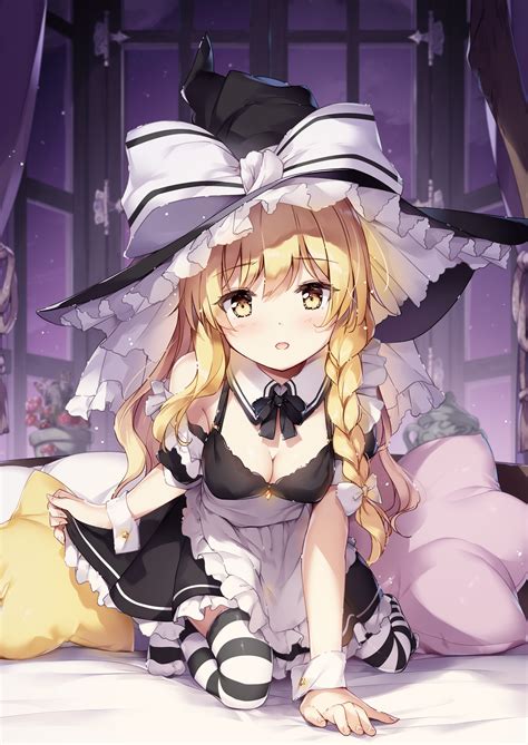 Miyase Mahiro Touhou Kirisame Marisa Anime Girls Hat Maid Outfit Thigh ...