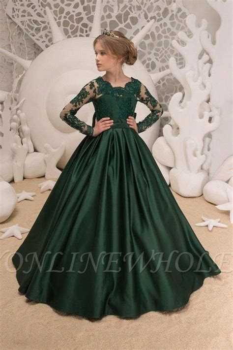 Newest Satin Dark Green Jewel Lace Backless Flower Girl Dresses With ...