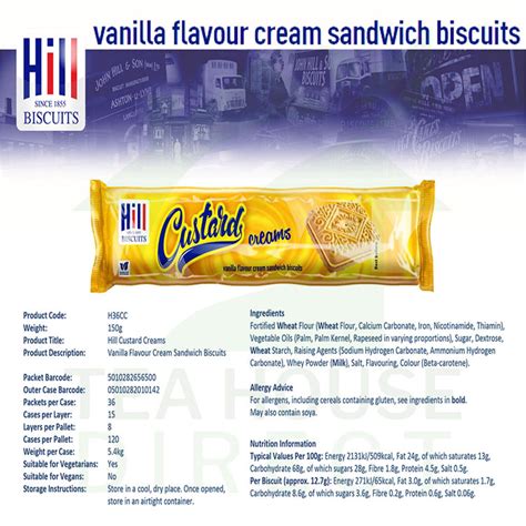 Hills Biscuits Custard Flavour Cream Sandwich Crunchy Biscuits 150g Pack of 5