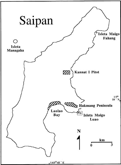 Map of Saipan, Mariana Islands, with locations of the three study sites ...