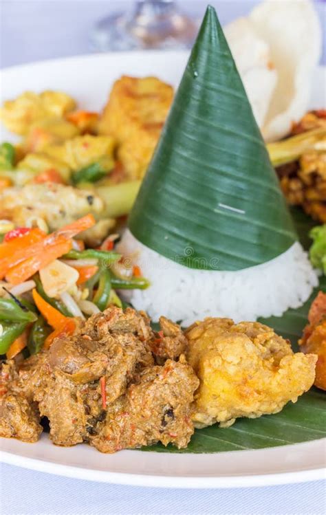 Nasi Campur Bali Served on a Banana Leaf Stock Image - Image of ...