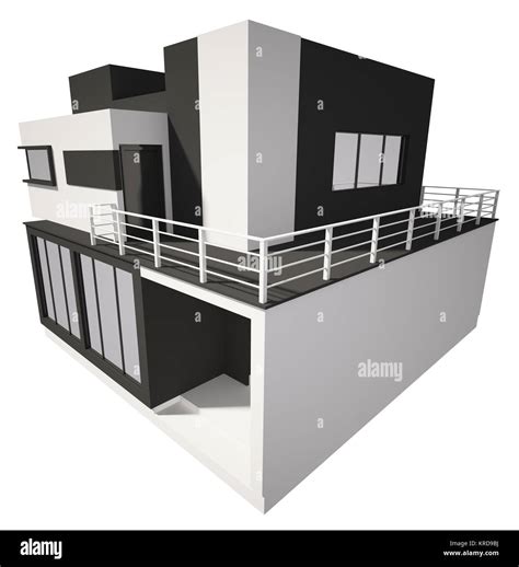 Modern private house exterior isolated over white 3d Stock Photo - Alamy