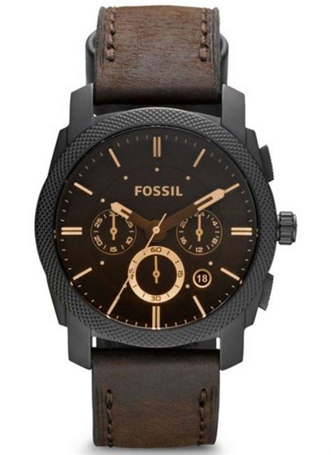 Fossil ORIGINAL FS4656 Mens Machine Mid-Size Chronograph Leather Watch ...