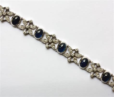 Vintage 15ct Sapphire and Diamond Bracelet in White Gold, c.1950