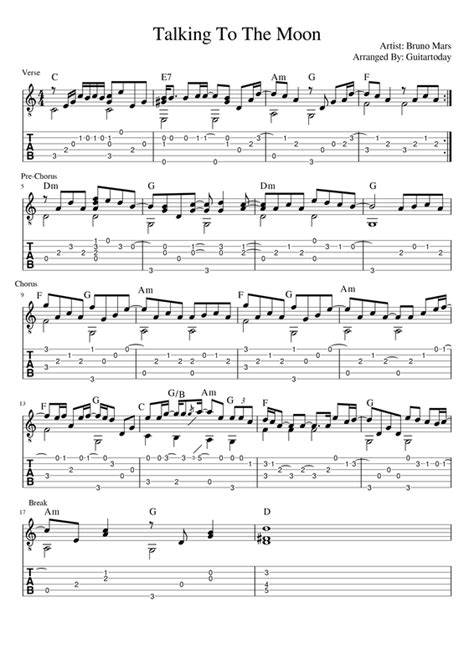 Talking To The Moon - Bruno Mars in 2024 | Guitar tabs songs, Guitar tabs, Guitar songs