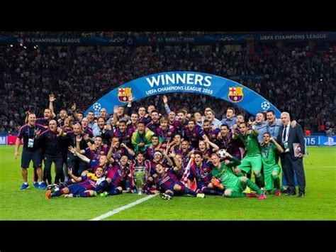 FC Barcelona lift the Champions League trophy 2015 - YouTube