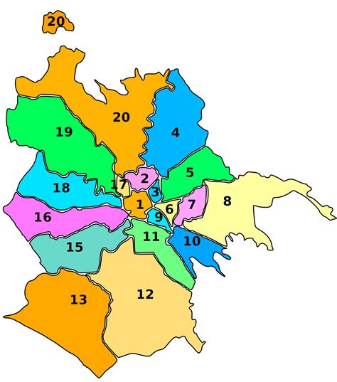 Mappa e cartina dei 19 municipi e quartieri di Roma