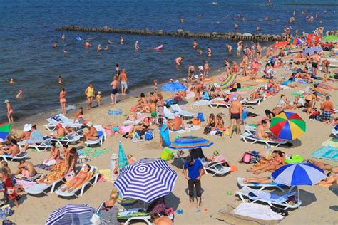 Filled with Vacationers People Sandy Beach on the Baltic Sea Editorial Stock Image - Image of ...