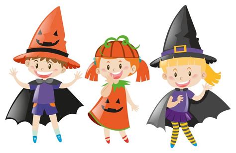 Three kids in halloween costume 370583 Vector Art at Vecteezy