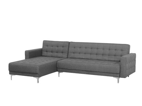 Corner Sofa Bed Grey Tufted Fabric Modern L-Shaped Modular 4 Seater with Ottoman Right Hand ...