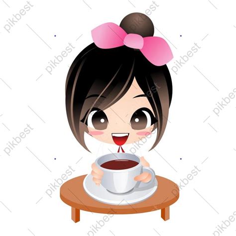 Cute Girl Drinking Coffee Character Drawing Manga Anime Idol Kawaii ...