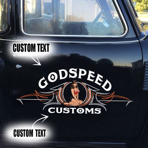 2 Pcs Personalized Hot Rod Garage Pinstripe Pin Up Girl Vinyl Stickers ...