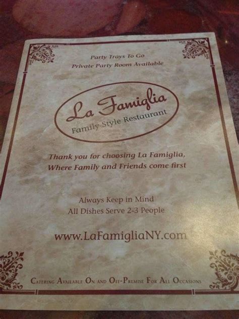 La Famiglia Menu, Menu for La Famiglia, Plainview, Long Island - Urbanspoon/Zomato