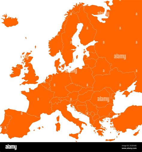 Blank map of Europe with all ministates. Simplified vector map in orange color on white ...