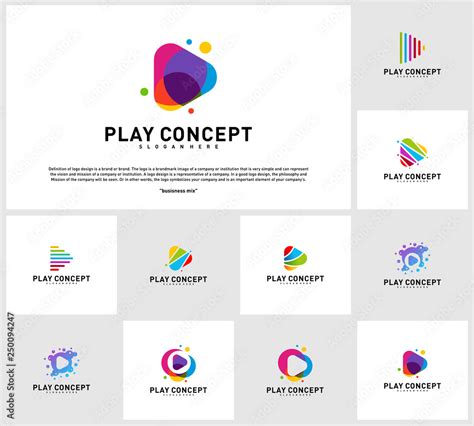 Set of Colorful Play logo design concept. Play logo template vector. Icon Symbol Stock Vector ...