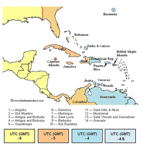 Caribbean Time Zone Map | Sint eustatius, Jamaica, Caribbean