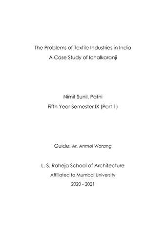 The Problems of Textile Industry in India. A Case Study of Ichalkaranji ...