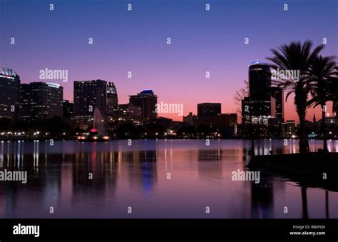 Orlando Florida skyline at night exposure from Lake Eola and ...