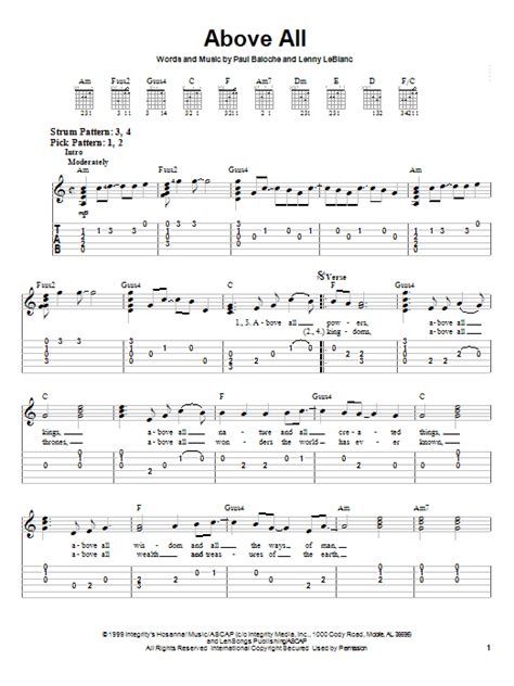 Above All by Paul Baloche - Easy Guitar Tab - Guitar Instructor