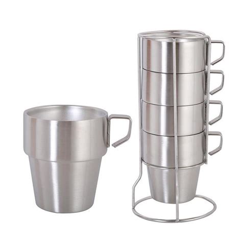 Stackable Stainless Steel Coffee Cup Set - RakaCups- Premium Stainless ...