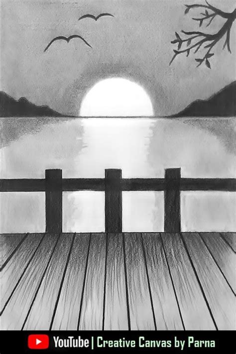 How to Draw Sunset Scenery | Easy Drawing with Pencil | Pencil Sketch Drawing | Landscape ...