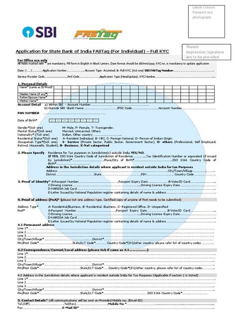 SBI FASTag Application Form - Individual FULL KYC | PDF | Toll Road | Banks