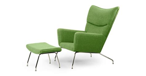 Wegner Wing Chair & Ottoman, Apple Green - Kardiel