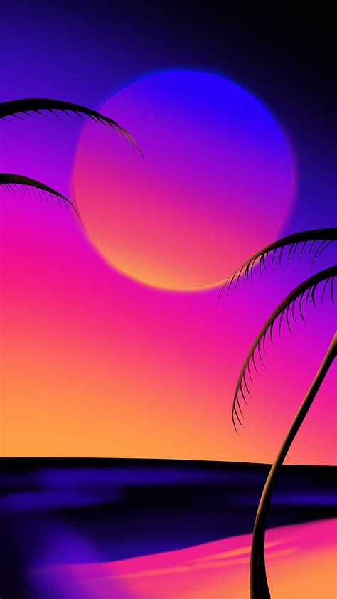 Retro sunset beach, pink, purple, retrowave, waves, HD phone wallpaper ...