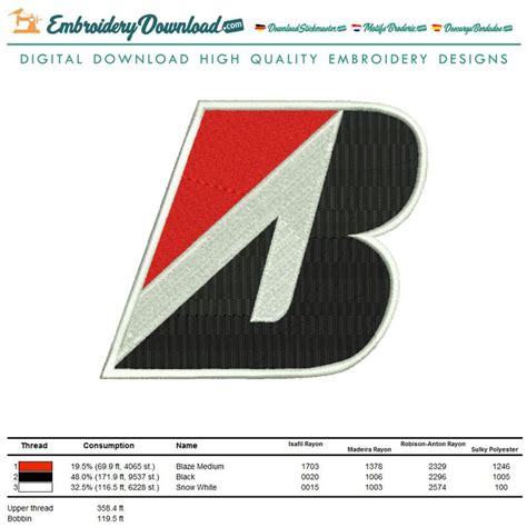 Bridgestone Logo Embroidery Design Download - EmbroideryDownload