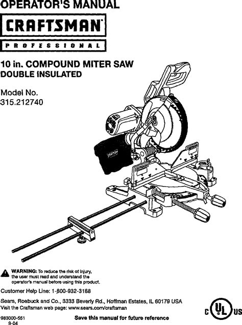 Craftsman 315212740 User Manual MITER SAW Manuals And Guides L0411411