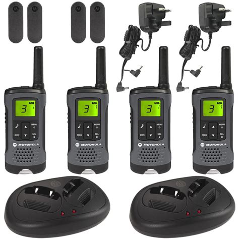 4 Motorola TLKR-T60Z Walkie Talkie PMR446 Rechargeable Radio Quad Pack & Charger 5031753007041 ...