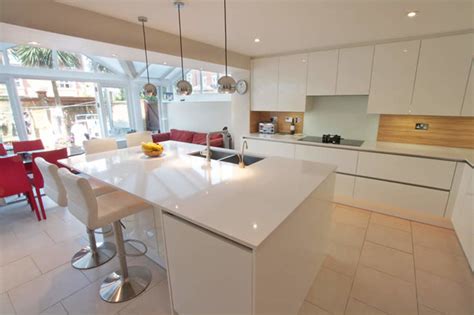 White gloss kitchen island - Modern - Kitchen - london - by LWK Kitchens London