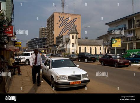 Street scene in Akwa commercial district of downtown Douala Cameroon ...