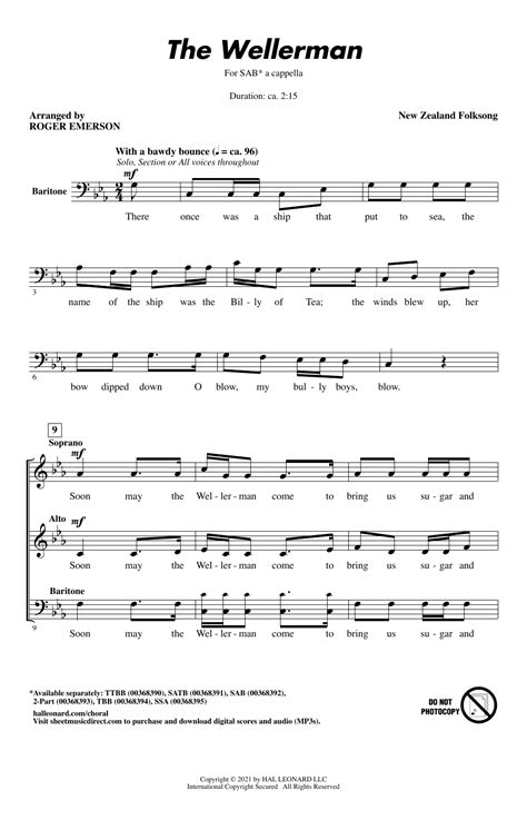 The Wellerman (arr. Roger Emerson) by New Zealand Folksong Sheet Music for SAB Choir at Sheet ...