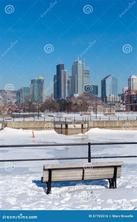 Montreal Skyline in Winter from Lachine Canal. Editorial Photo - Image of city, buildings: 67765516