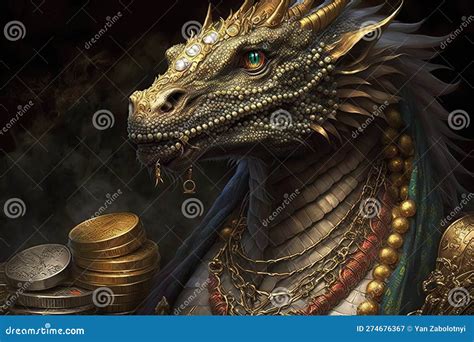 Dragon Guarding Hoard of Gold and Gems. Generative AI Stock Illustration - Illustration of ...