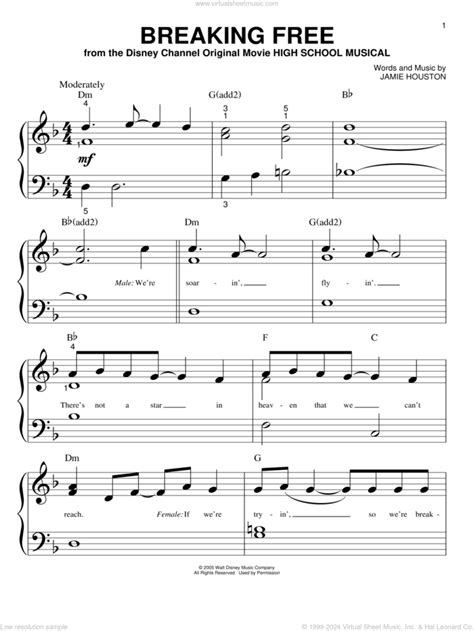 Houston - Breaking Free (from High School Musical) sheet music for piano solo (big note book)