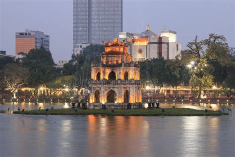 Turtle Tower at Night on Hoan Kiem Lake in Vietnam Editorial Stock ...