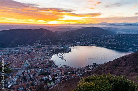 The city of Como, the lakefront and the lake, photographed from Brunate ...