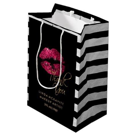 Hot Pink Lipstick & White Stripes - Thank You Medium Gift Bag | Zazzle.com | Hot pink lipsticks ...