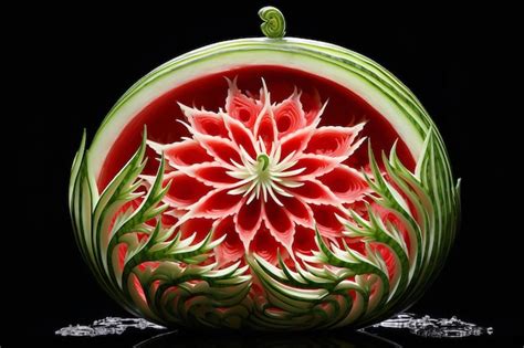 Premium AI Image | Watermelon Carving Art Creative Fruit Displays