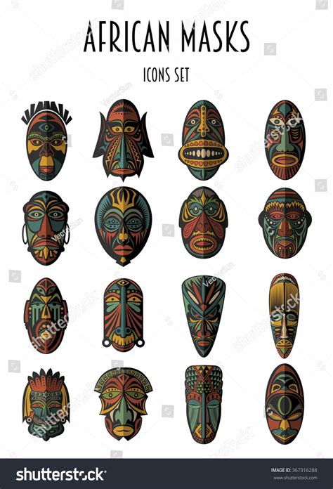 Set African Ethnic Tribal Masks On Stock Vector 367316288 - Shutterstock