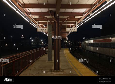 Train Platform at Night Stock Photo - Alamy