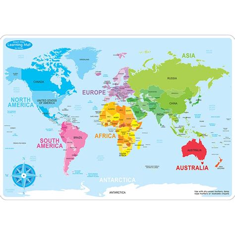 Smart Poly Learning Mat, 12" x 17", Double-Sided, World Basic Map - ASH95002 | Ashley ...